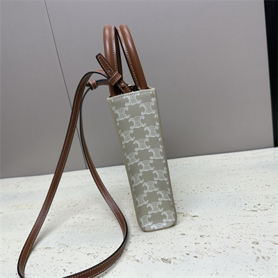 Ce**e mini vertical cabas in triomphe canvas and calfskin greige