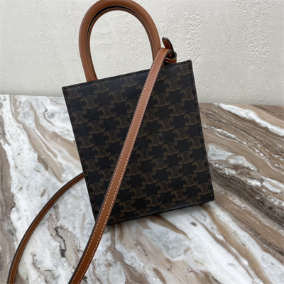 Ce**e mini vertical cabas in triomphe canvas and calfskin tan with Ce**e print