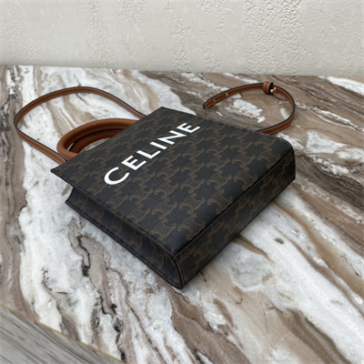 Ce**e mini vertical cabas in triomphe canvas and calfskin tan with Ce**e print