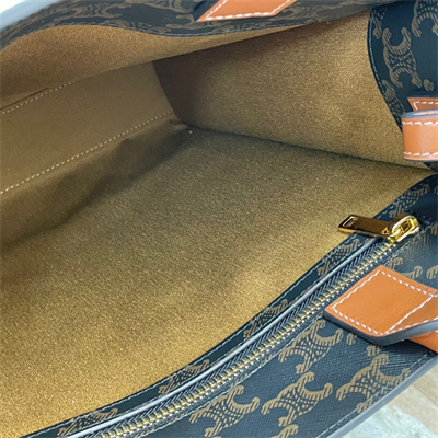 Ce**e small vertical cabas in triomphe canvas and calfskin with Ce**e print tan