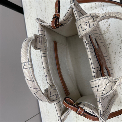 Ce**e small cabas thais in textile with Ce**e print and calfskin