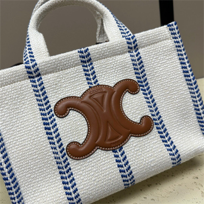 Ce**e small cabas thais in striped textile and calfskin blue/white