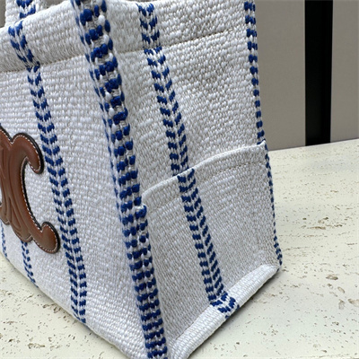 Ce**e small cabas thais in striped textile and calfskin blue/white