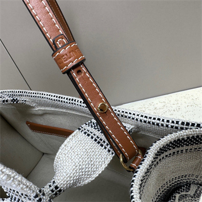 Ce**e small cabas thais in striped textile with Ce**e jacquard and calfskin