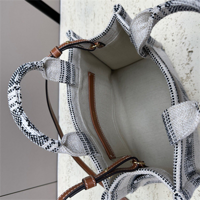 Ce**e small cabas thais in striped textile with Ce**e jacquard and calfskin