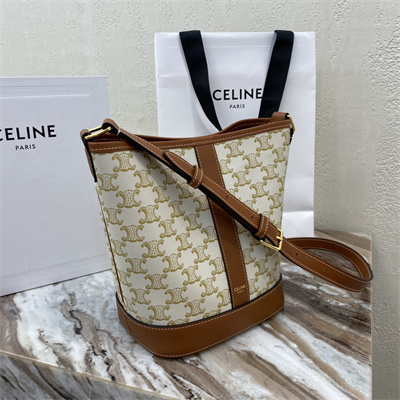 Ce**e small bucket in triomphe canvas and calfskin white