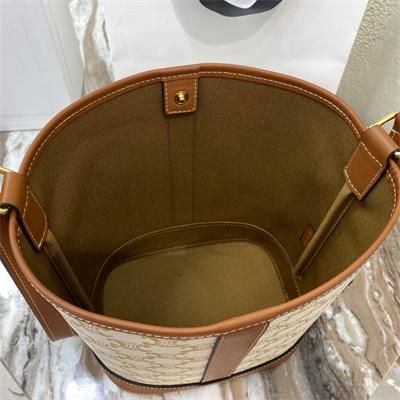 Ce**e small bucket in triomphe canvas and calfskin white