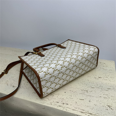 Ce**e mini horizontal cabas in triomphe canvas and calfskin white