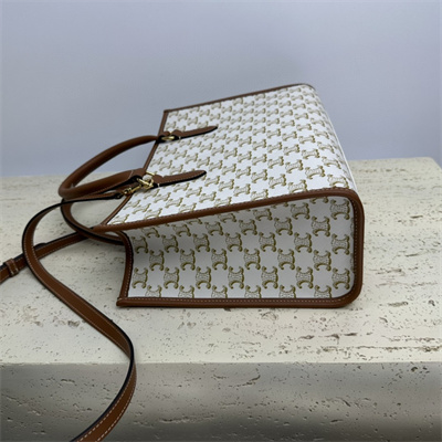Ce**e mini horizontal cabas in triomphe canvas and calfskin white