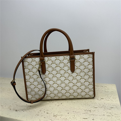 Ce**e mini horizontal cabas in triomphe canvas and calfskin white