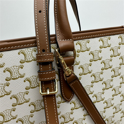 Ce**e mini horizontal cabas in triomphe canvas and calfskin white