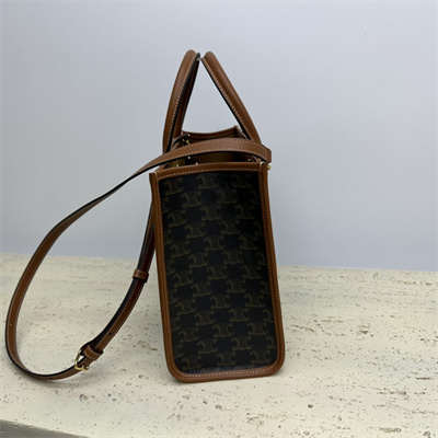 Ce**e mini horizontal cabas in triomphe canvas and calfskin tan