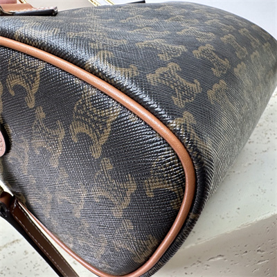 Ce**e small boston bag in triomphe canvas and calfskin tan