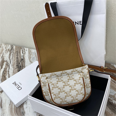 Ce**e medium folco bag in triomphe canvas and calfskin white