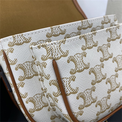 Ce**e medium folco bag in triomphe canvas and calfskin white