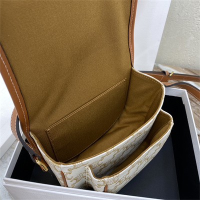 Ce**e medium folco bag in triomphe canvas and calfskin white