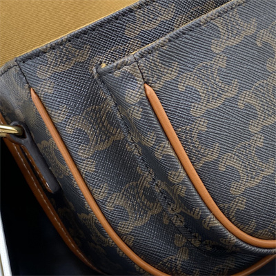 Ce**e medium folco bag in triomphe canvas and calfskin tan