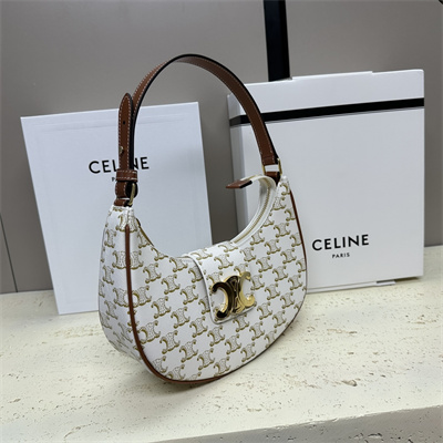 Ce**e medium ava triomphe bag in triomphe canvas and calfskin white