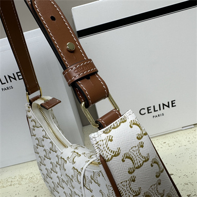 Ce**e medium ava triomphe bag in triomphe canvas and calfskin white
