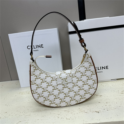 Ce**e medium ava triomphe bag in triomphe canvas and calfskin white