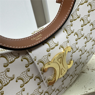 Ce**e medium ava triomphe bag in triomphe canvas and calfskin white