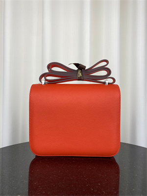 Constance Bag Epsom Leather 18CM Gold/Silver Tone Metal In Feu Orange Color HS
