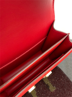 Constance Bag Epsom Leather 18CM Gold/Silver Tone Metal In Red Color HS