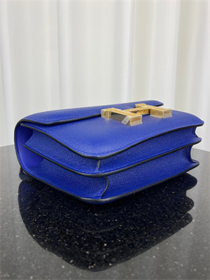 Constance Bag Epsom Leather 18CM Gold/Silver Tone Metal In Blue Electric Color HS