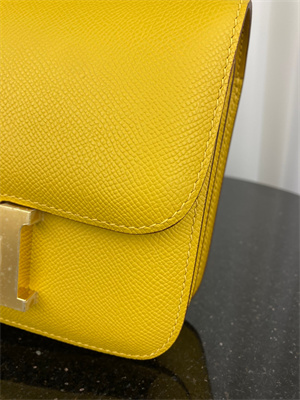 Constance Bag Epsom Leather 18CM Gold/Silver Tone Metal In Jaune Amber Color HS