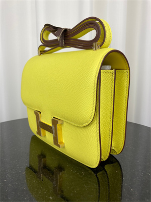 Constance Bag Epsom Leather 18CM Gold/Silver Tone Metal In Lime Color HS