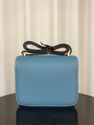 Constance Bag Epsom Leather 18CM Gold/Silver Tone Metal In Blue Jean Color HS