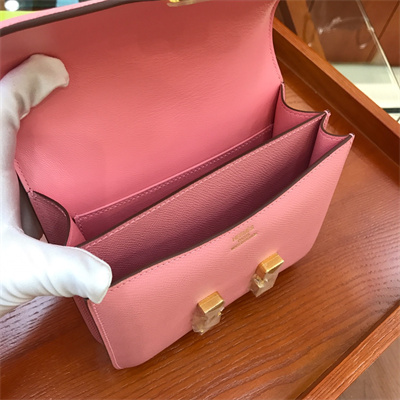 Constance Bag Epsom Leather 18CM Gold/Silver Tone Metal In Pink Color HS