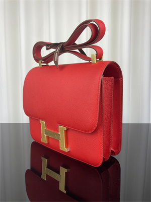 Constance Bag Epsom Leather 24CM Gold/Silver Tone Metal In Red Color HS