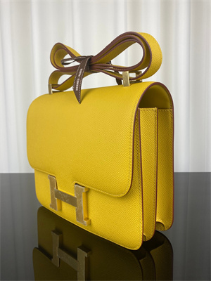 Constance Bag Epsom Leather 24CM Gold/Silver Tone Metal In Jaune Amber Color HS