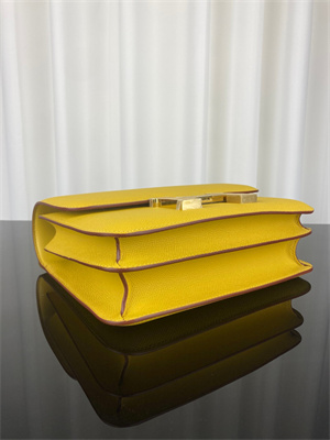 Constance Bag Epsom Leather 24CM Gold/Silver Tone Metal In Jaune Amber Color HS