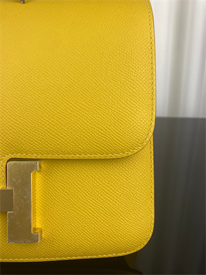 Constance Bag Epsom Leather 24CM Gold/Silver Tone Metal In Jaune Amber Color HS