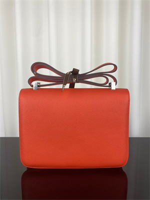Constance Bag Epsom Leather 24CM Gold/Silver Tone Metal In Feu Orange Color HS