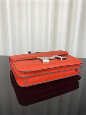 Constance Bag Epsom Leather 24CM Gold/Silver Tone Metal In Feu Orange Color HS