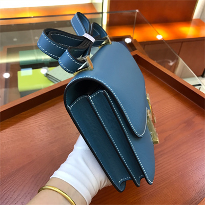Constance Bag Epsom Leather 24CM Gold/Silver Tone Metal In Blue Jean Color HS