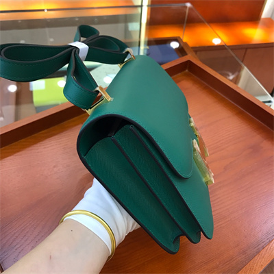 Constance Bag Epsom Leather 24CM Gold/Silver Tone Metal In Green Color HS
