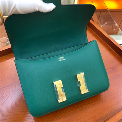 Constance Bag Epsom Leather 24CM Gold/Silver Tone Metal In Green Color HS