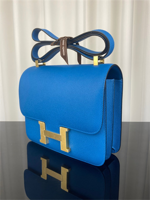 Constance Bag Epsom Leather 24CM Gold/Silver Tone Metal In Bleu Zanzibar Color HS