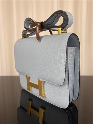 Constance Bag Epsom Leather 24CM Gold/Silver Tone Metal In Blue Brume Color HS