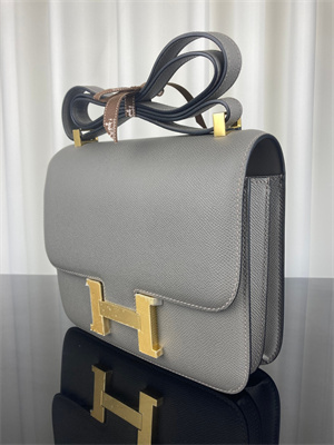 Constance Bag Epsom Leather 24CM Gold/Silver Tone Metal In Etain Color HS