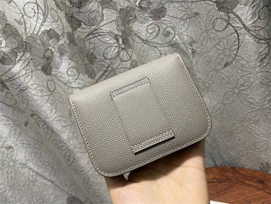 Constance SLIM Wallet With Strap Epsom Leather Gold Tone Metal In Grey Color HS