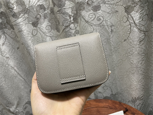Constance SLIM Wallet With Strap Epsom Leather Silver Tone Metal In Grey Color HS