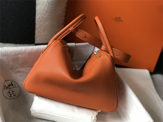 Lindy Bag Calfskin Leather 26/30CM Gold/Silver Tone Metal In Orange Color