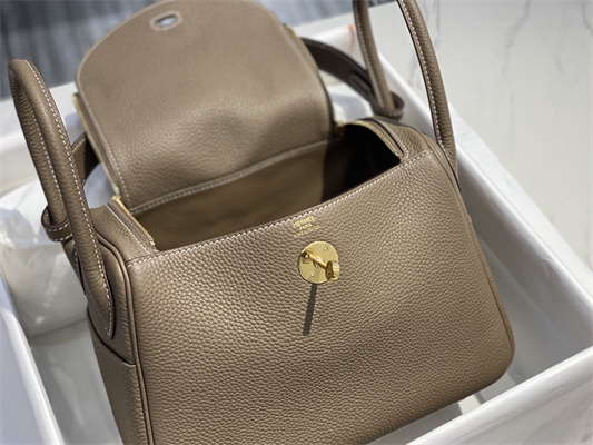 Lindy Bag Calfskin Leather 26/30CM Gold/Silver Tone Metal In Etoupe Color