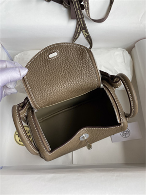 Lindy Mini Bag Taurillon Clemence Leather Gold/Silver Tone Metal In Etoupe Color HS