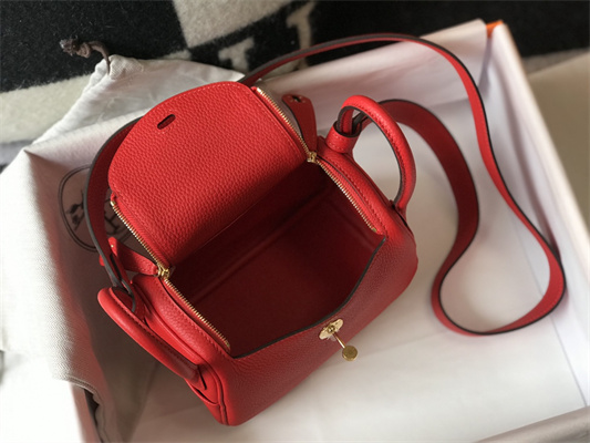 Lindy Mini Bag Calfskin Leather Gold/Silver Tone Metal In Red Color